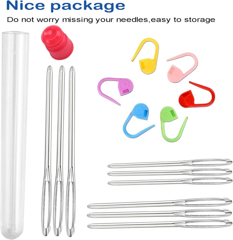 Orrdice 17 Pcs Sewing Knitting Kits, 9 Pcs Large-Eye Blunt Yarn Needles, 2 Pcs Needle Threader, 6 Pcs Colorful Knitting Crochet Locking Counter Stitch Needle, Suitable for Crochet Project - Image 3